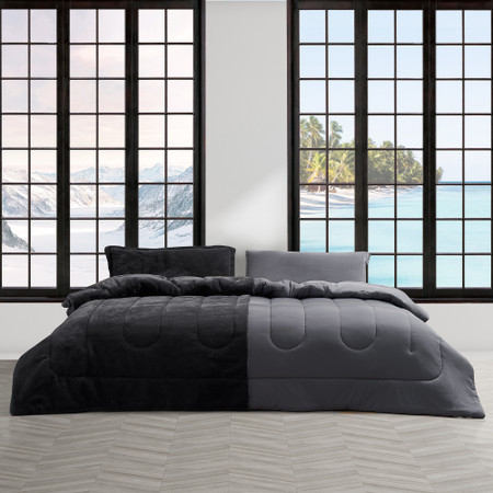 Opposites Attract - Coma Inducer® Oversized King Comforter - Plush Volcanic Gray + Cooling Thunderstorm Gray