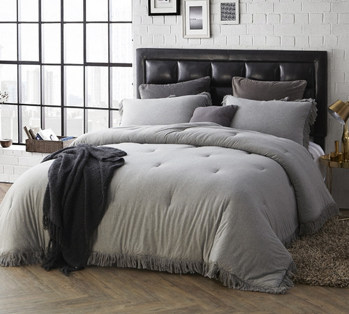 Jersey Knit Full Comforter with Textured Edging - Oversized Full XL