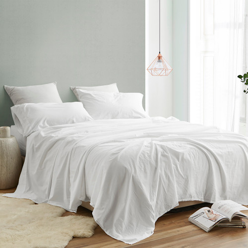 Cal King European Made Percale Cotton Sheet Set with King Size Pillowcases