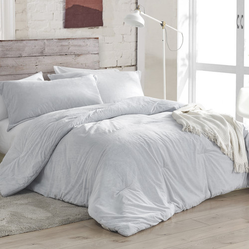 Light Gray Twin Extra Large Comforter and Standard Pillow Sham Set with Slight Blue Tint