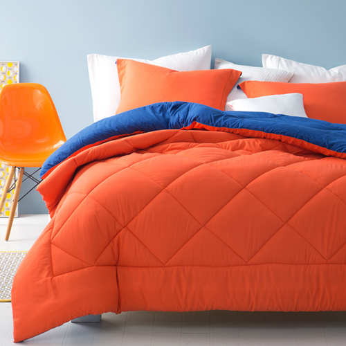 Orange/Blue Reversible Queen Comforter - Oversized Queen XL Bedding