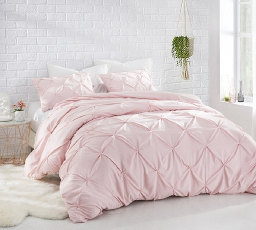 Oversized Twin, Full, Queen, or King Textured Comforter Pin Tuck Pink Bedding Set