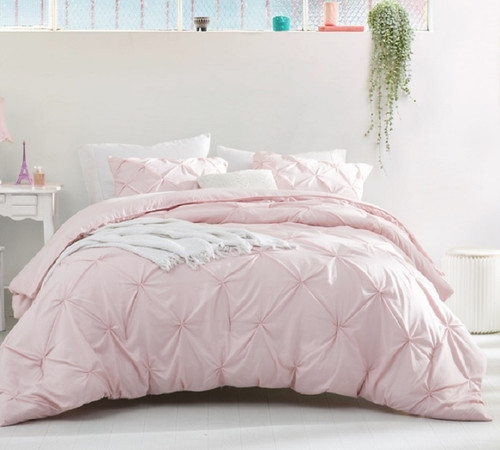 Extra Large King Bedspread Pink Pin Tuck Textured King Oversized Comforter Set