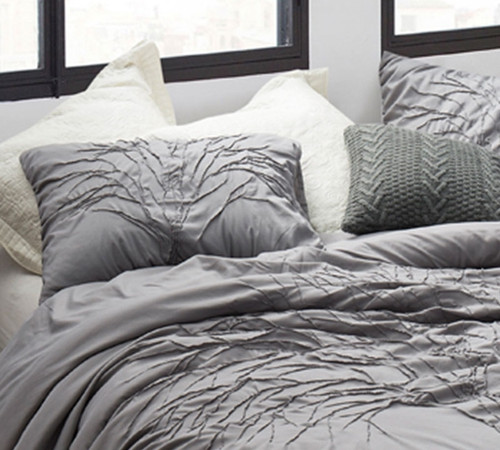 100% Microfiber Super Soft Standard Queen Pillow Sham Gray Pillow Cover with Textured Design