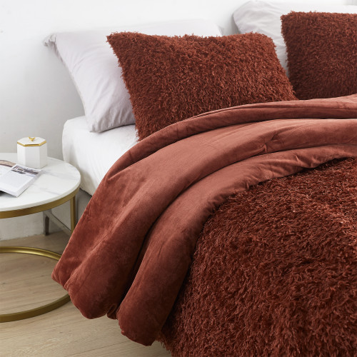 Unique Bedroom Decor Pieces Cruelty Free Faux Feather Standard Pillow Sham Two Pack Set Trendy Burnt Henna Color Bedding