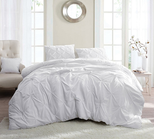 White Pin Tuck Full Comforter - Oversized Full XL Bedding