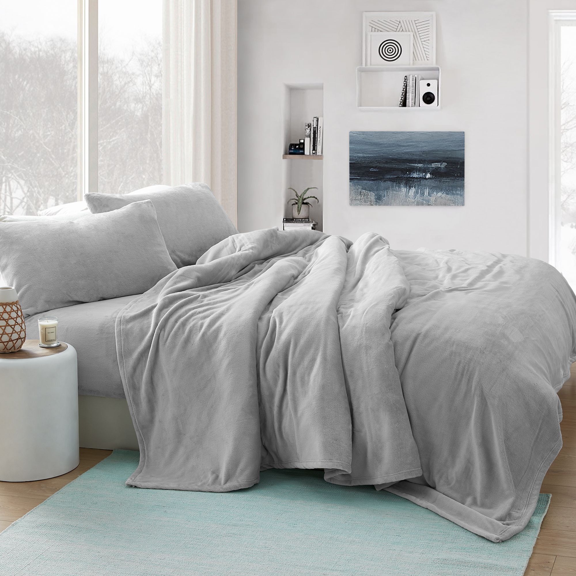 Extra Large Twin, Queen, or King Soft Plush Sheet Set Includes Matching Tundra Gray Pillowcases