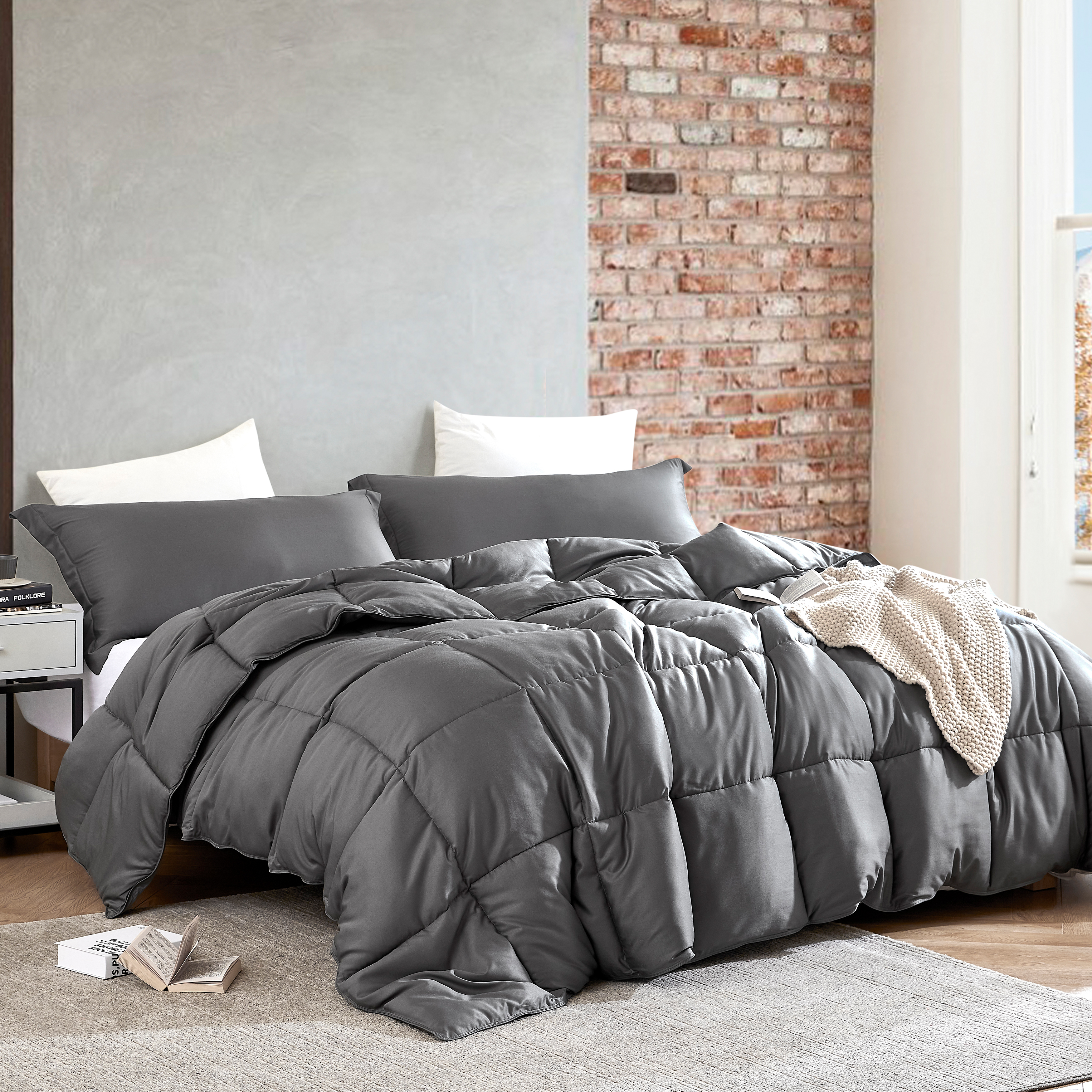 Breathable Bamboo Extra Large Queen Comforter Set Medium Charcoal Gray