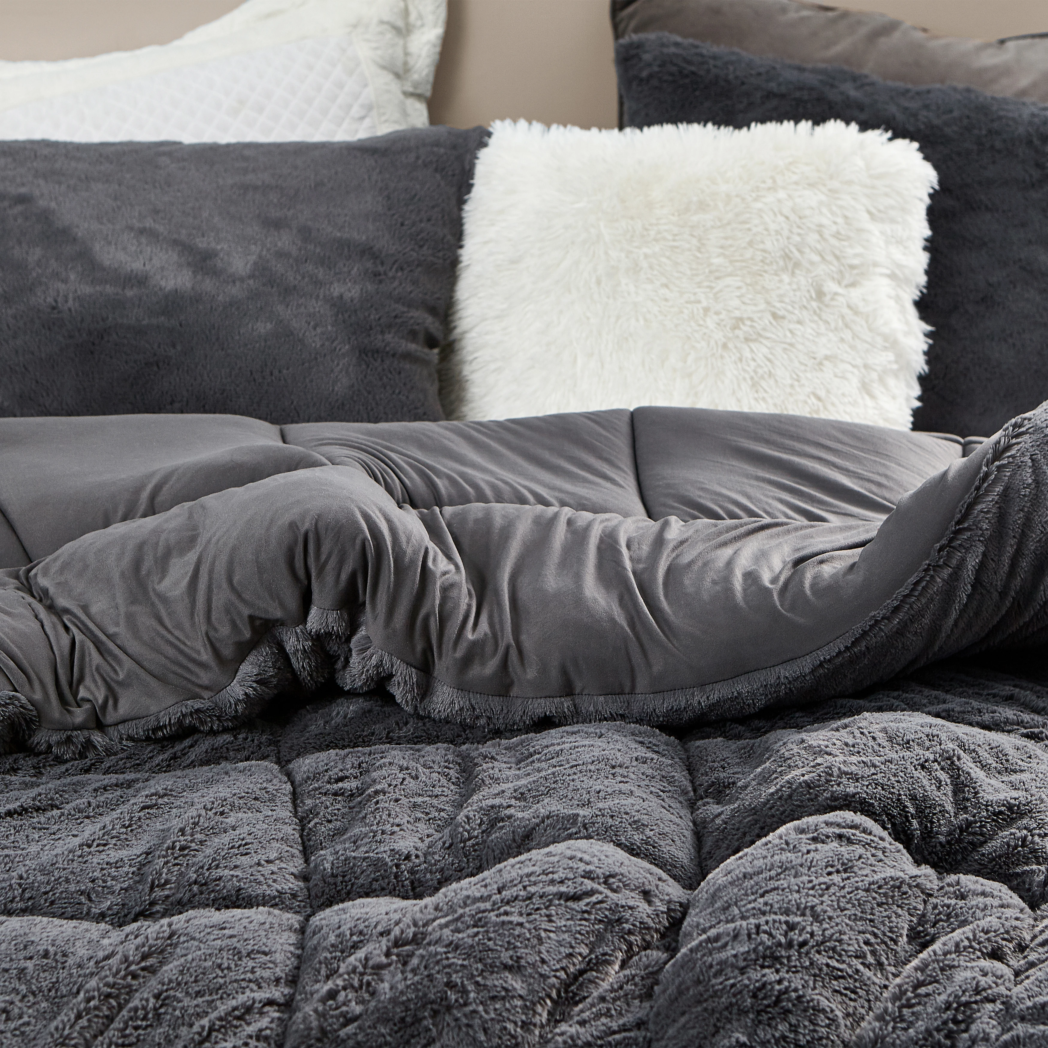 Dark Gray Full Extra Large Plush Comforter Coma Inducer Luxury Brand Bedding