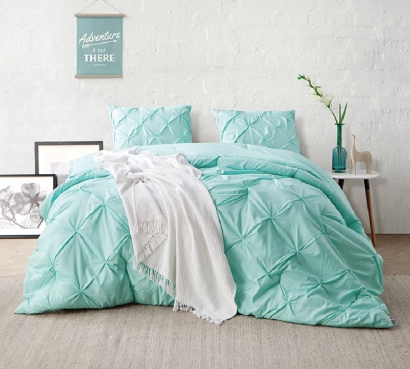 Oversized Twin, Full, Queen, or King Pin Tuck Textured Comforter Set in Trendy Yucca Green Color