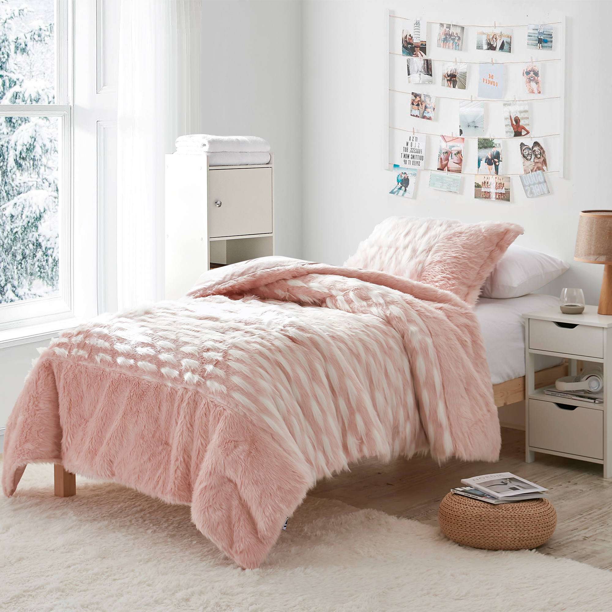 Pink and White Extra Large Twin Comforter Set Light Fawn Tiger Lion
