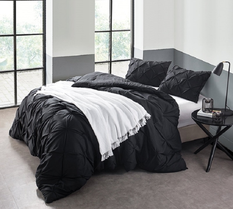 Black Twin, Full, Queen, or King Machine Washable Microfiber Comforter Set with Trendy Pin Tuck Textured Design