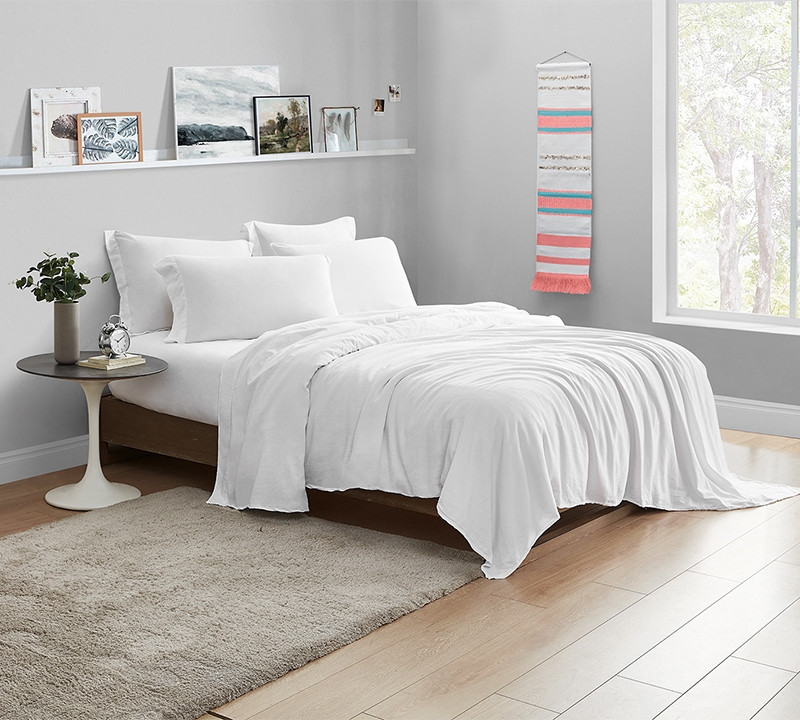 Classic White Stylish Queen Bedding Sheets Made in Portugal High