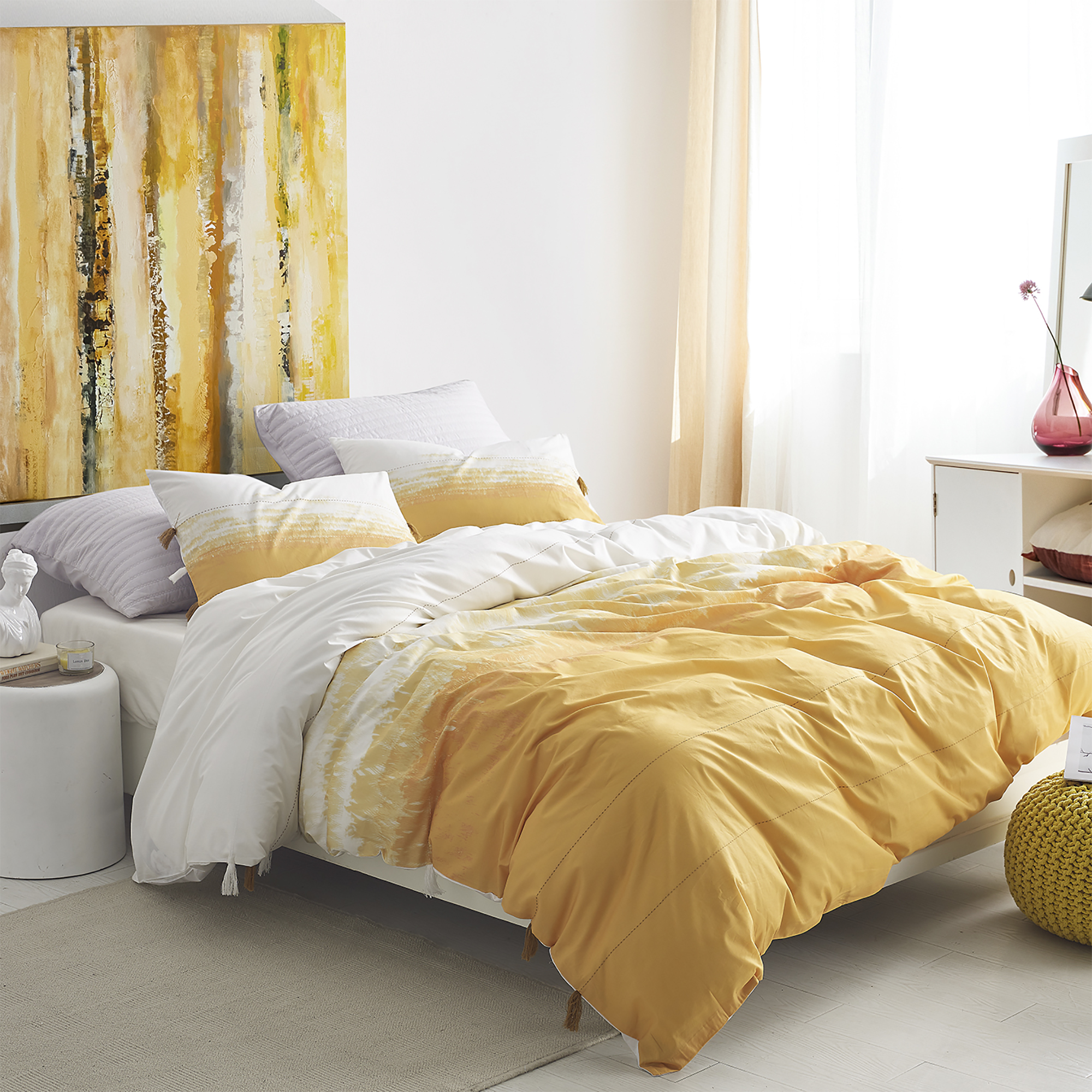 Unique Twin XL Bedding Essentials Colorful Extra Large Twin Duvet Cover with Stylish Side Tassel Accents