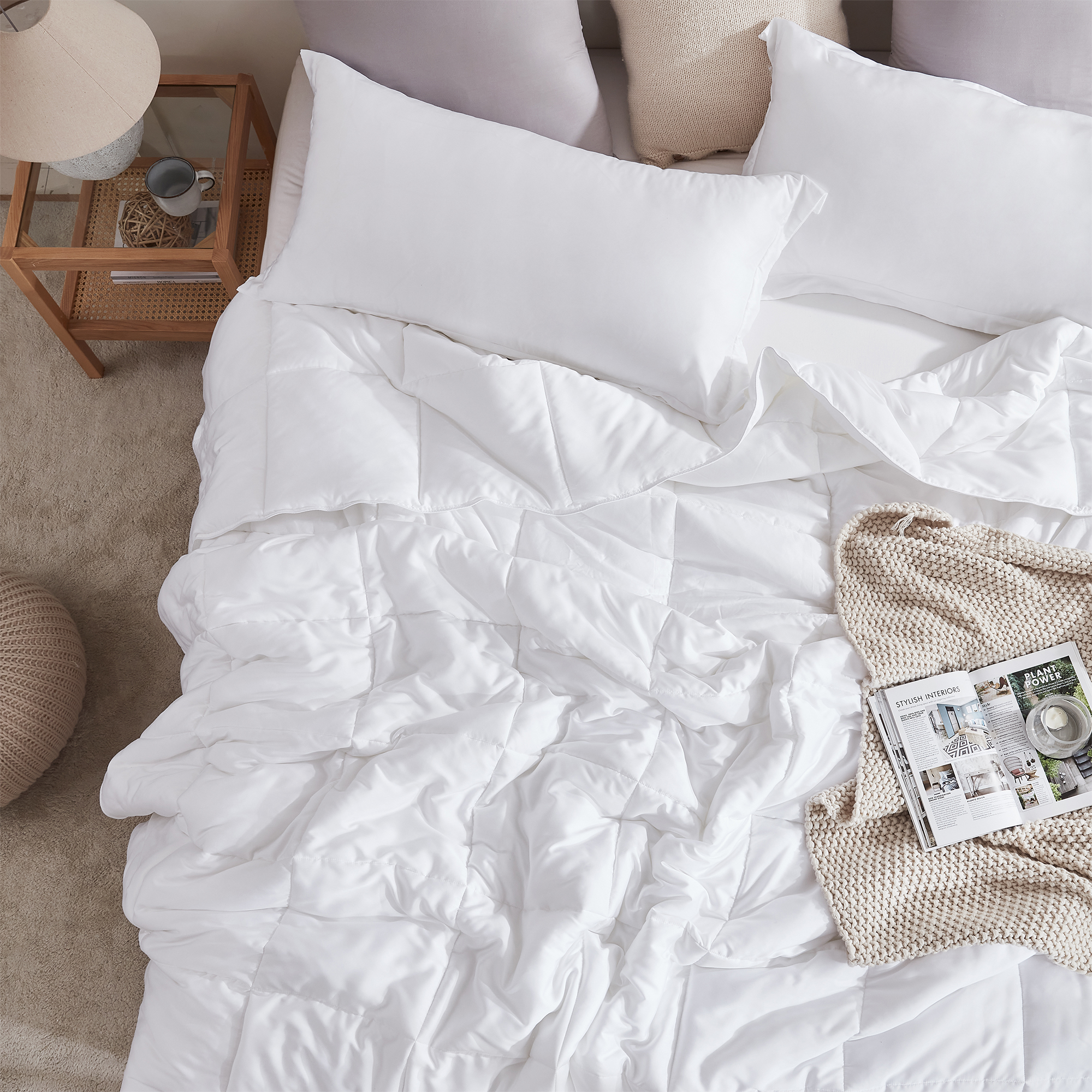 Extra Long and Extra Wide Twin, Queen, or King Oversized Comforter Set Includes Matching White Standard or White King Pillow Shams