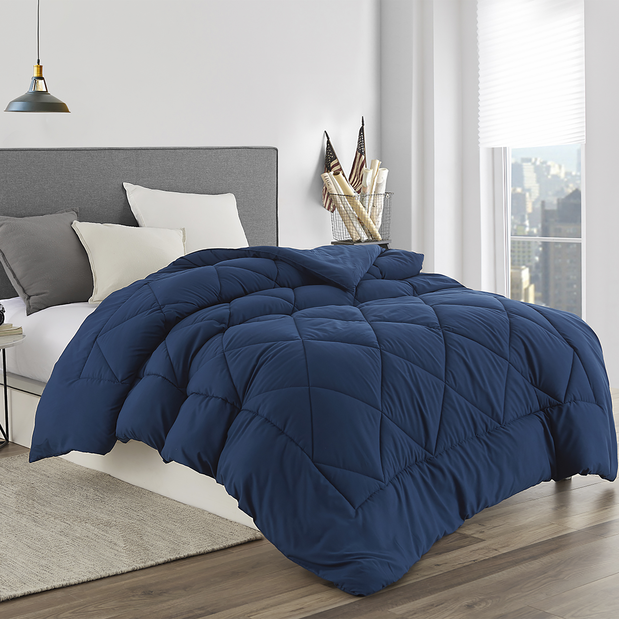 2pc Twin/Twin XL Windsor Reversible Down Alternative Comforter Set with 3M  Stain Resistance Finishing Navy/Light Blue