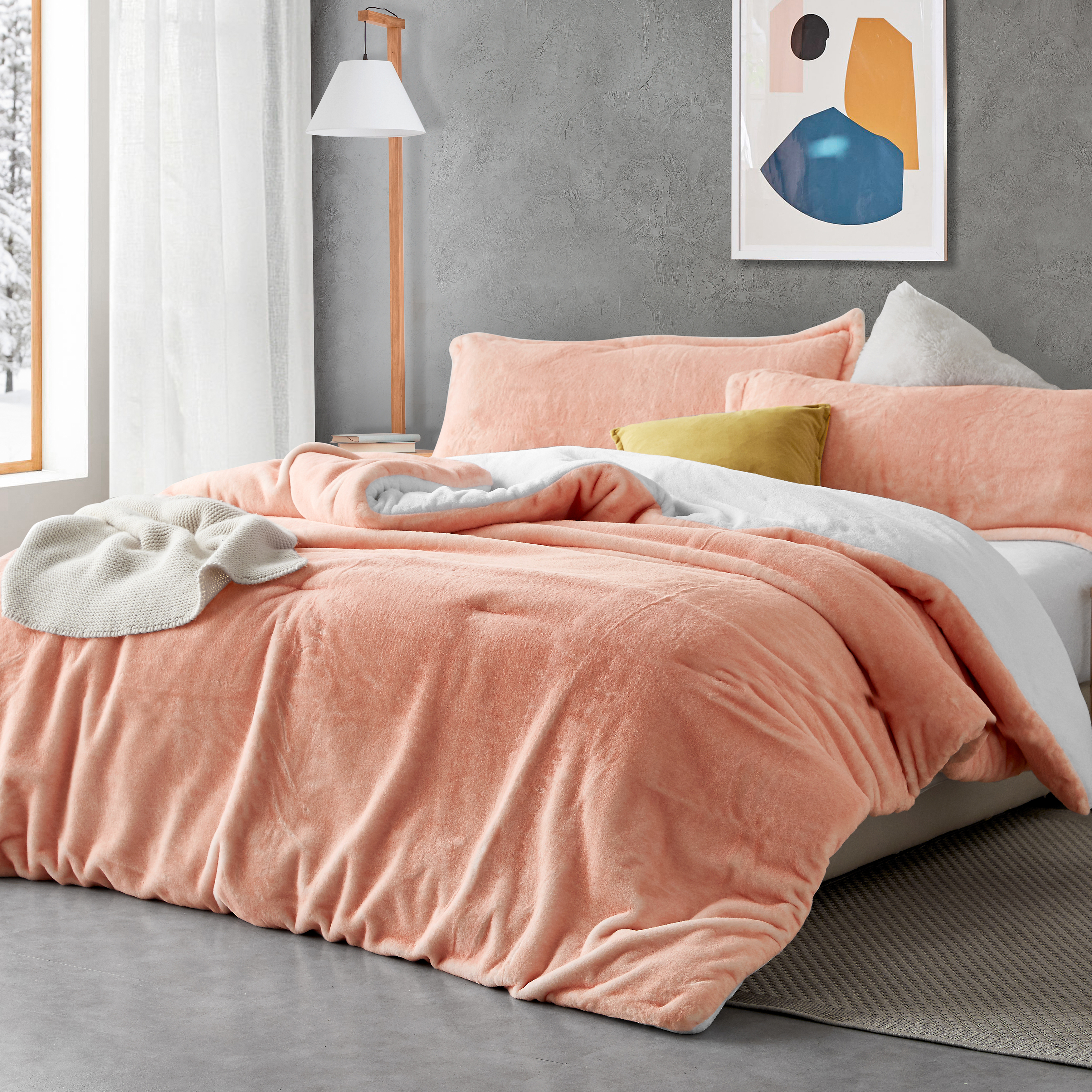 Extra Long and Extra Wide King Plush Bedding Set Peach Oversized King  Comforter with Matching Peach King Pillow Shams