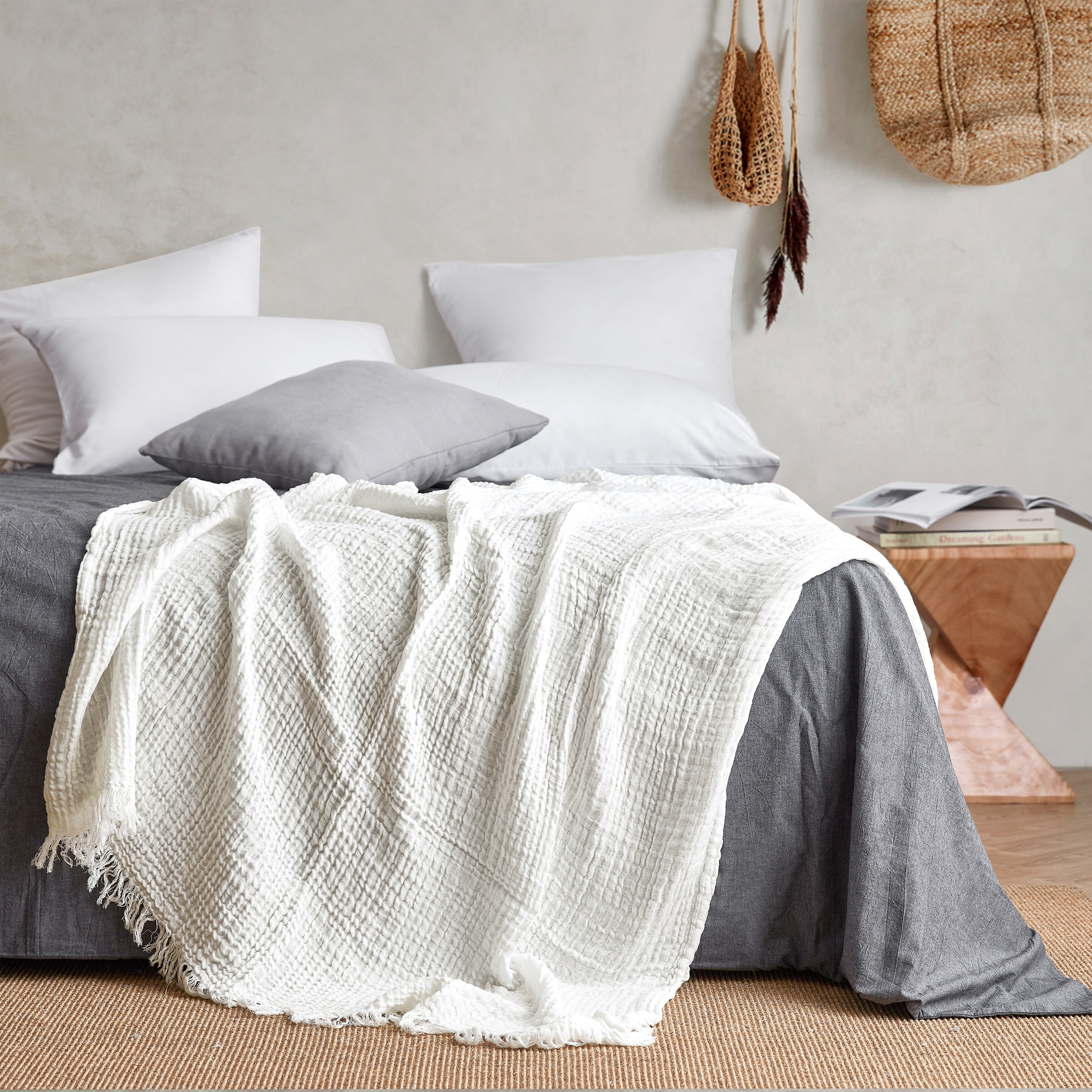 Lightweight Oversized Throw Blanket Made with High Quality Hemp and Cotton Blend Soft Bedding Materials