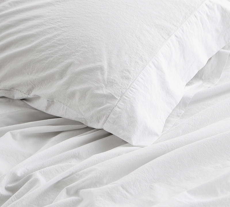 Machine Washable Washed Cotton Percale Pillow Cases 200 Thread Count European Made Bedding Essentials