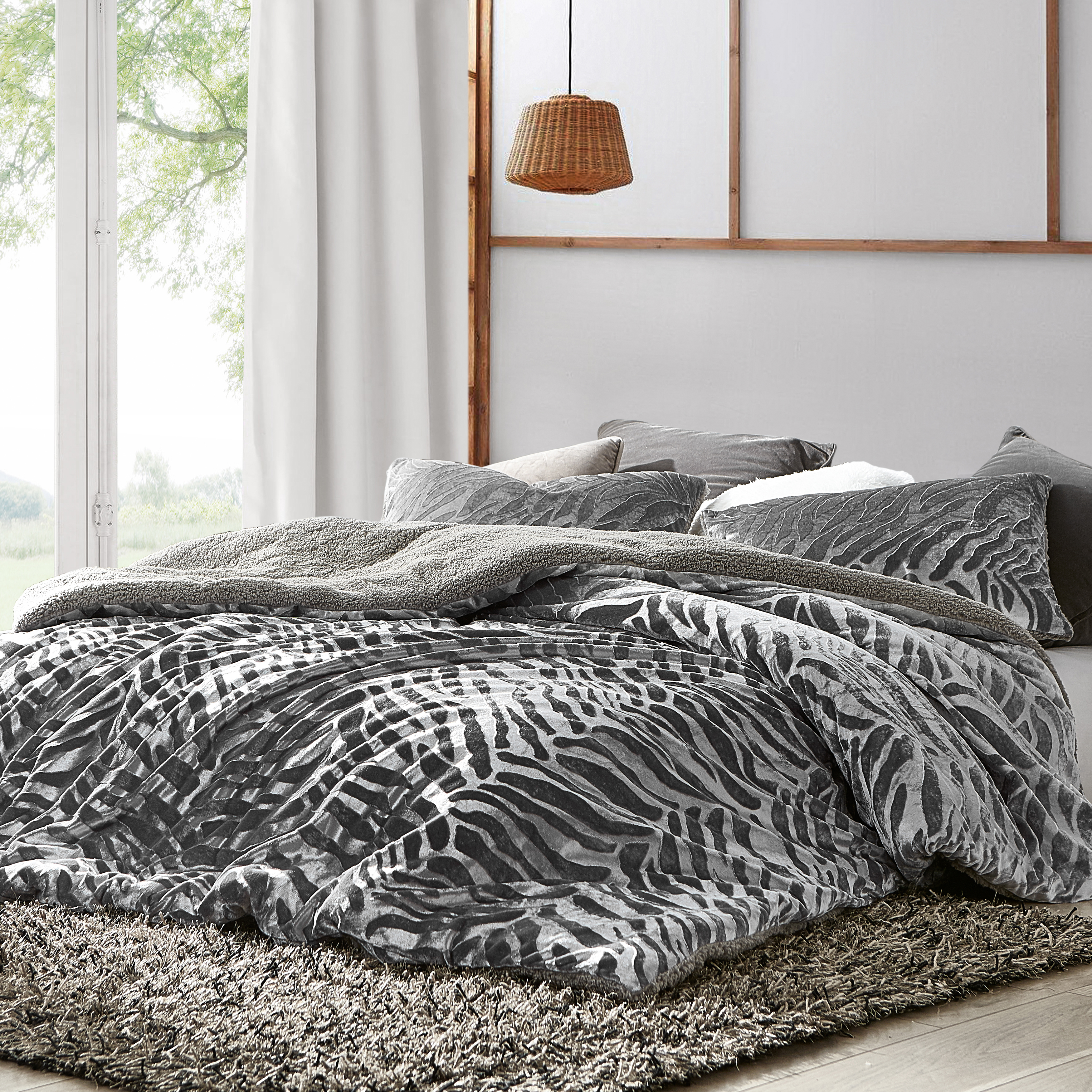 Primal Zebra - Coma Inducer® Twin XL Duvet Cover - Silver Black