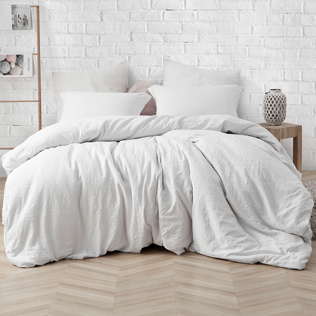Gray Off White King Comforter Set with Removable Oversized King Duvet Cover