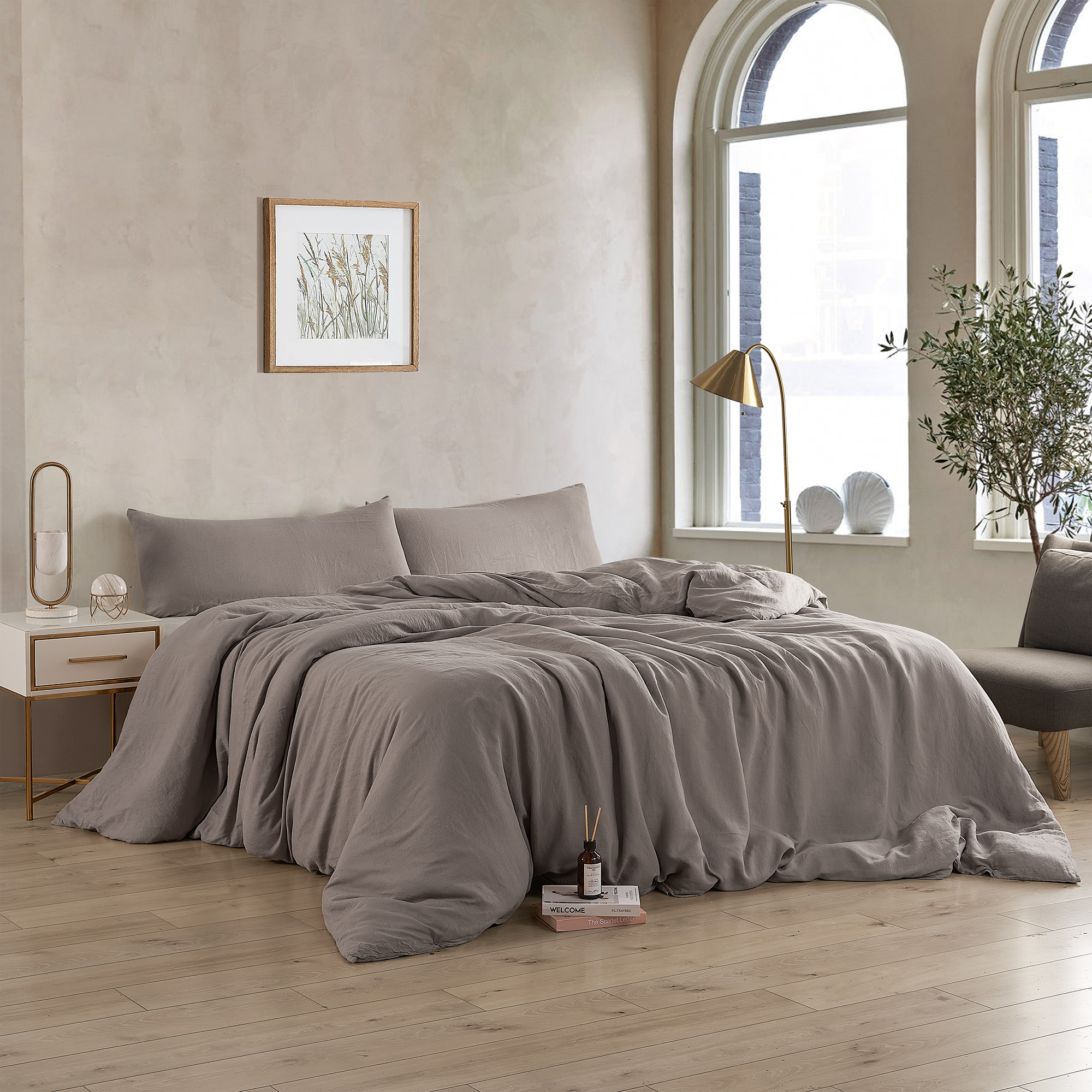 Dark Sky Reserve - Bamboo Linen Twin XL Duvet Cover - Portugal Made - Driftwood Taupe