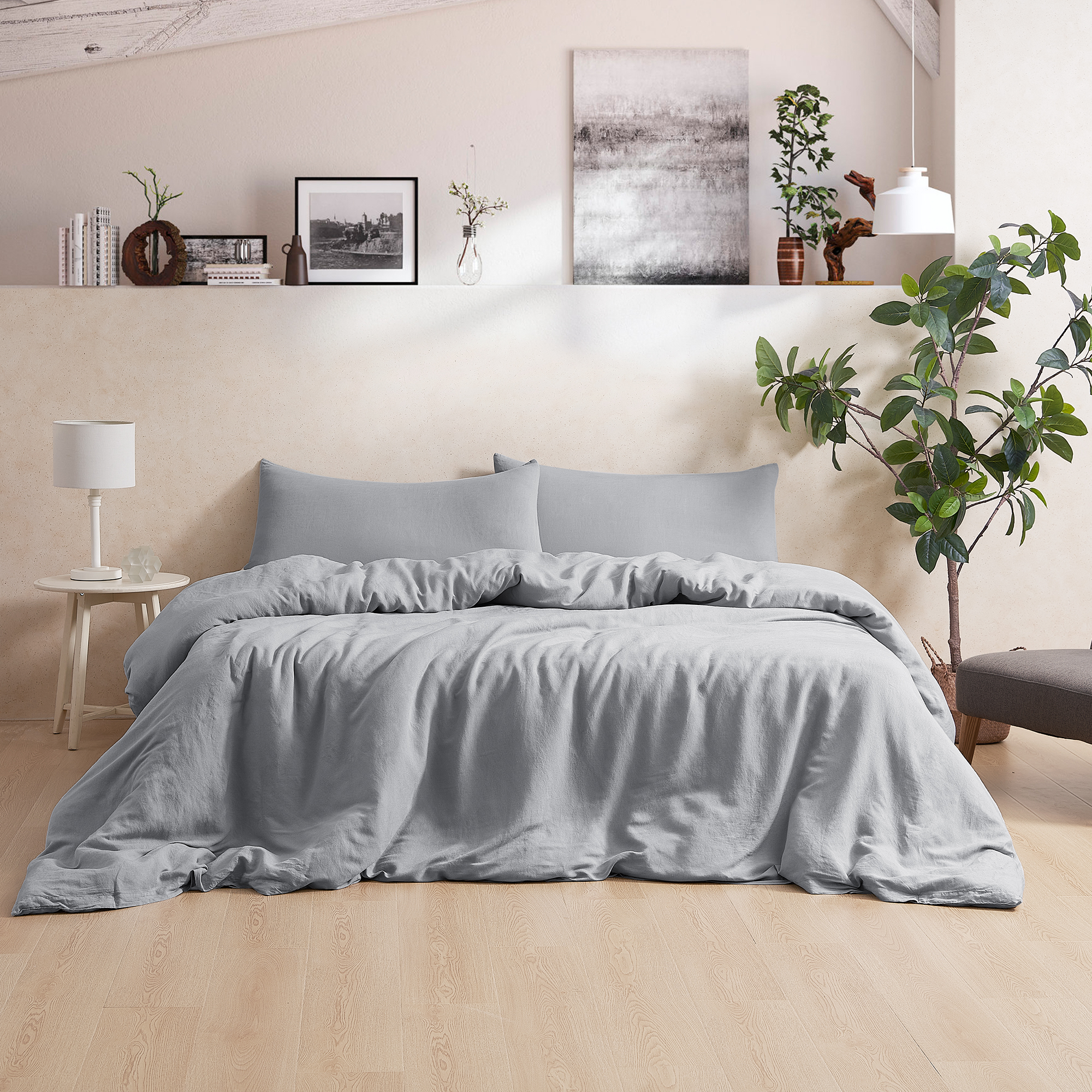 Dark Sky Reserve - Bamboo Linen Oversized Duvet Cover - Portugal Made - Distressed Gray