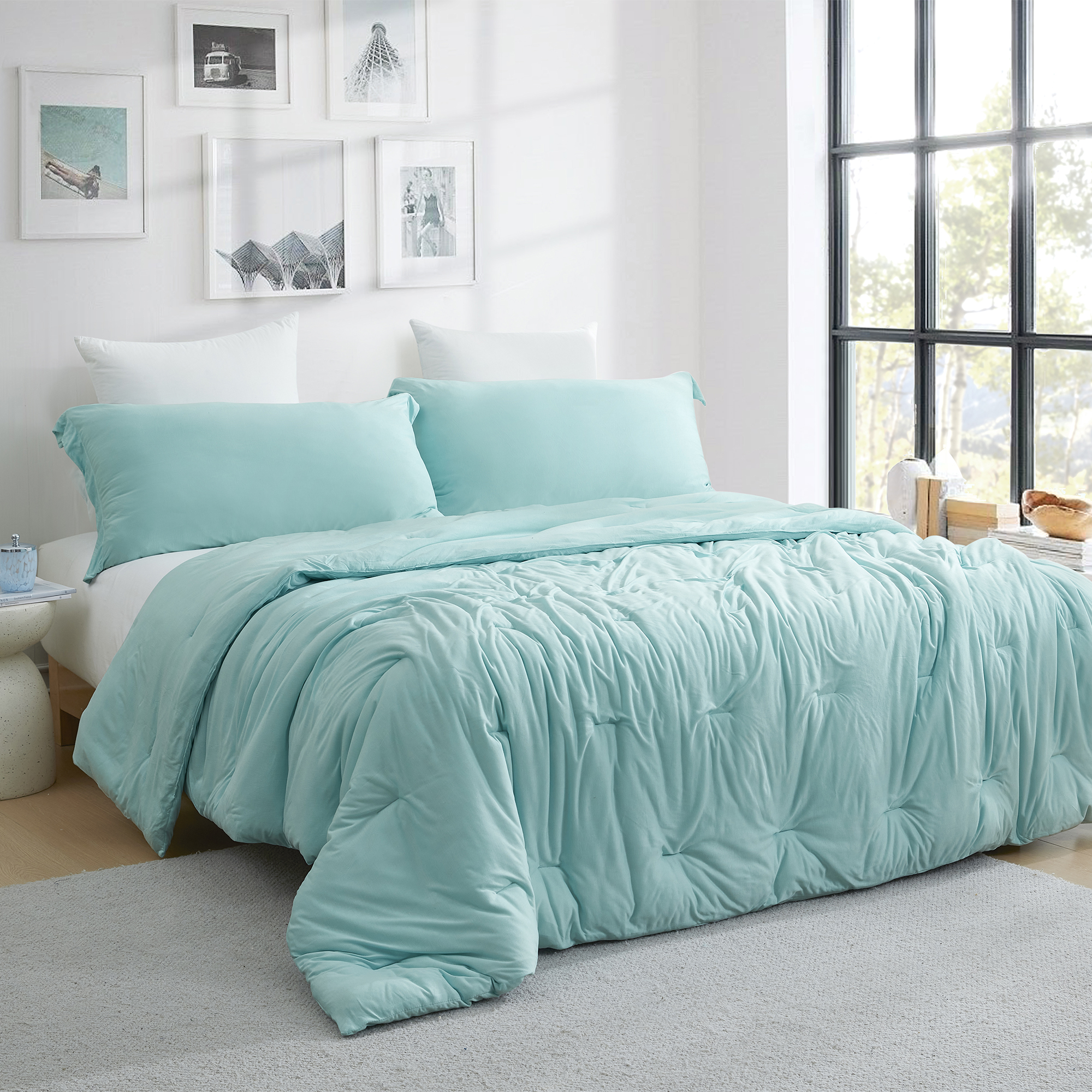 Clasiko Sky Blue & Peach King Size Double Bed Reversible Comforter