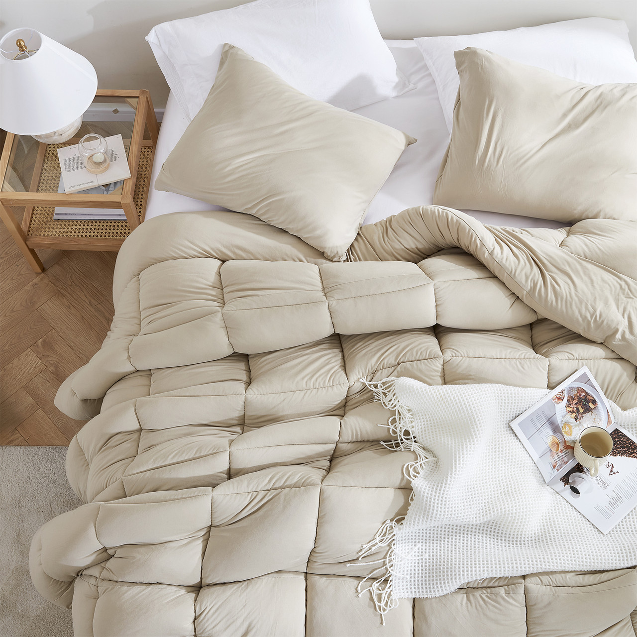 Neutral Taupe King Extra Large Microfiber Comforter Infused with Spandex Bedding Materials