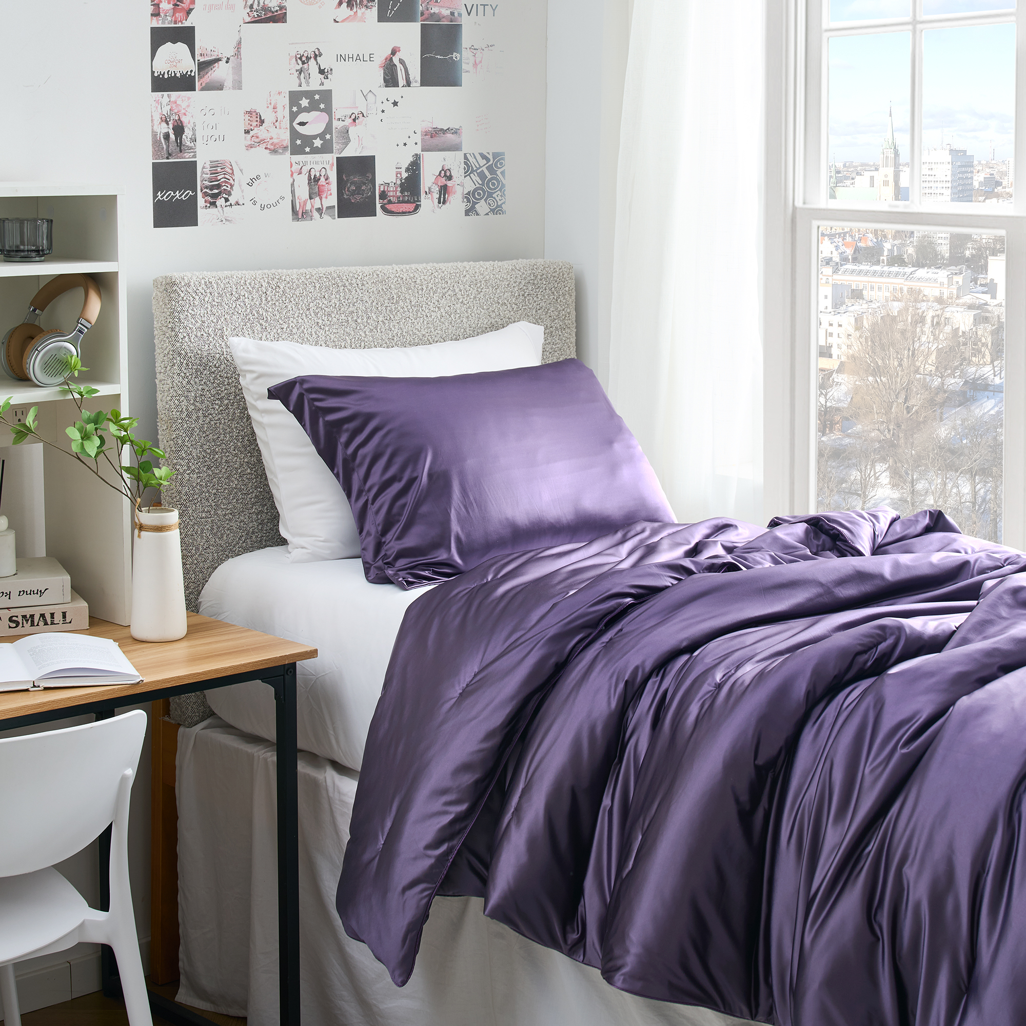 Satin Summer - Coma Inducer® Oversized Twin Comforter Set - Purple Plumeria