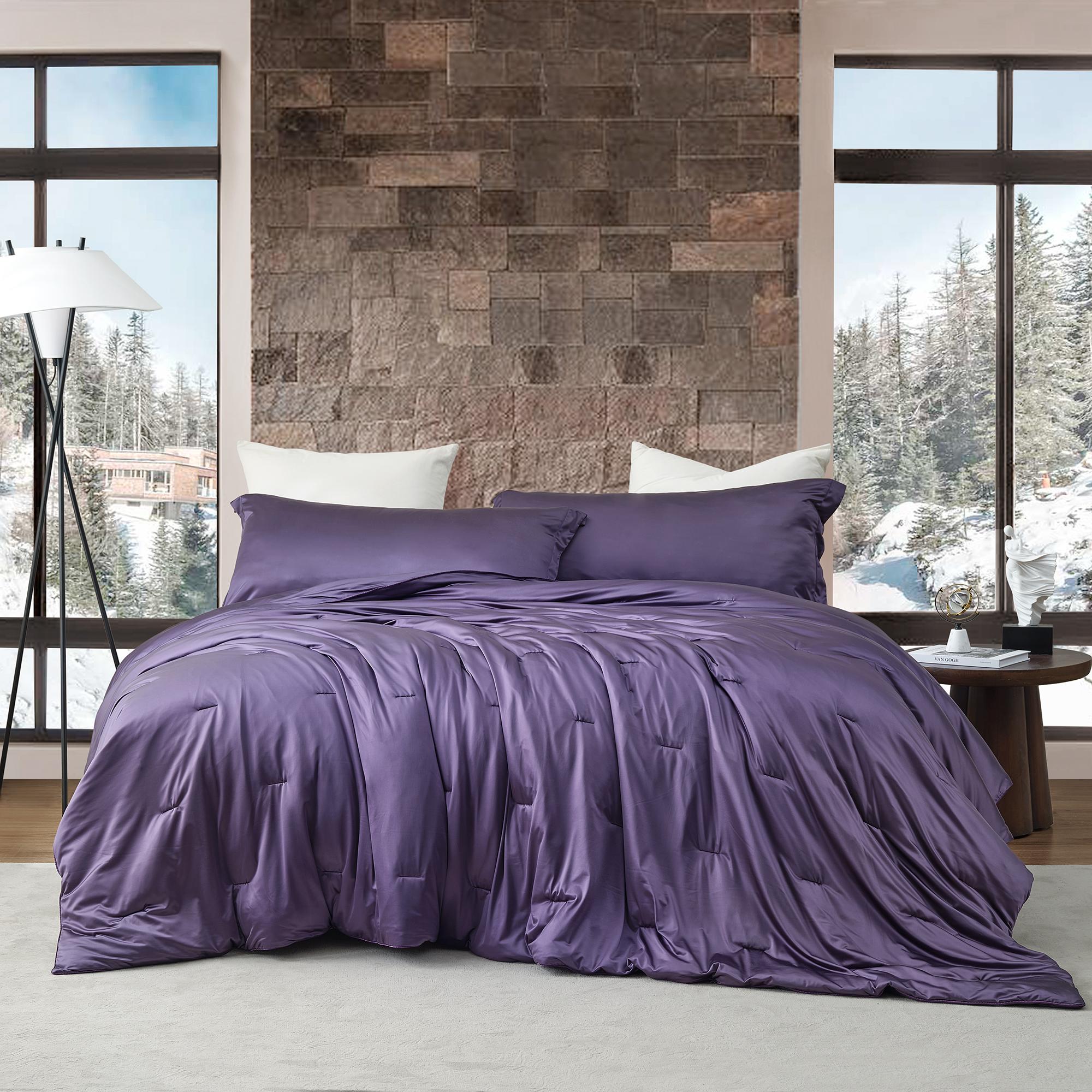 Satin Summer - Coma Inducer® Oversized Queen Comforter Set - Purple Plumeria