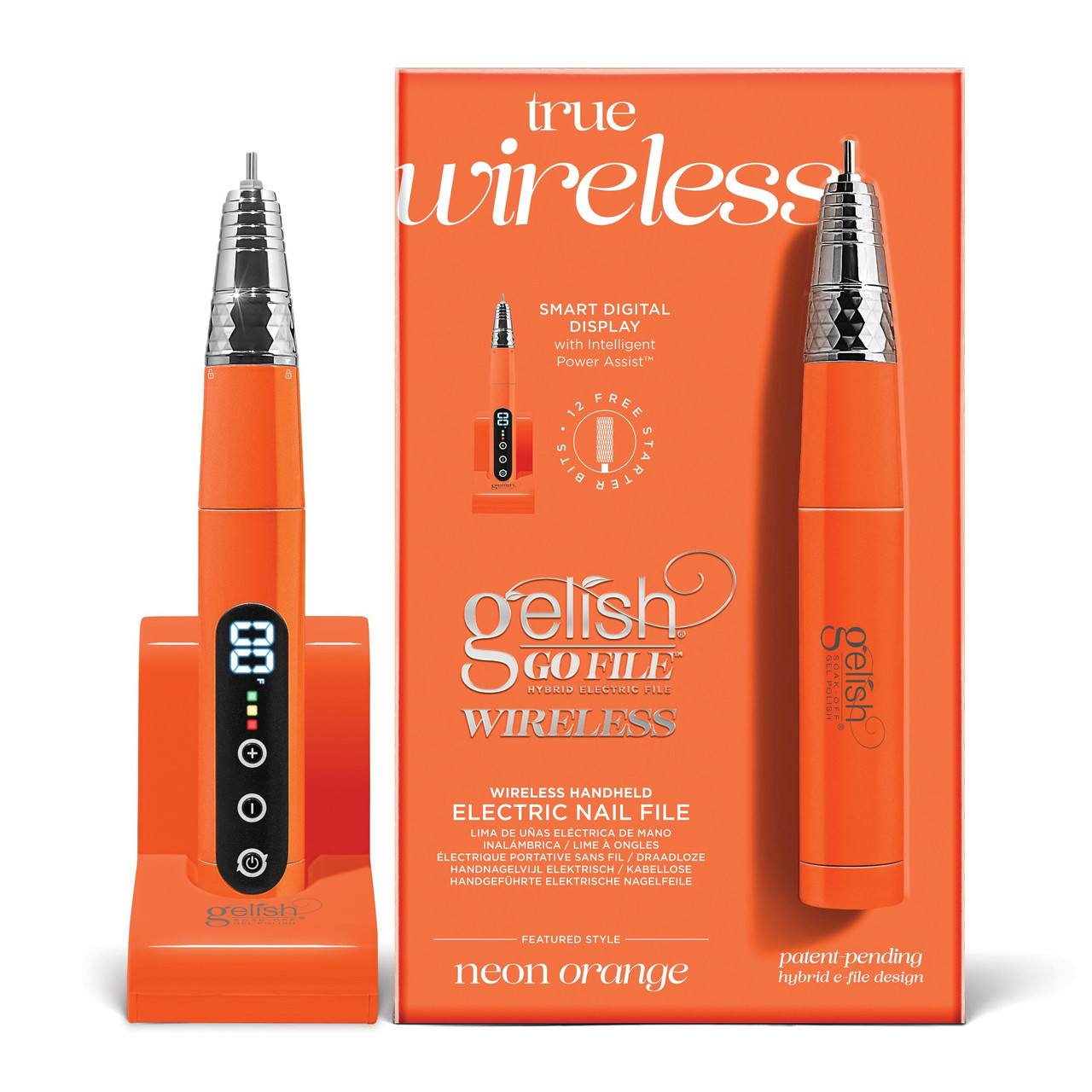 Gelish Cordless Go File - Includes Dock & Handpiece, Neon Orange