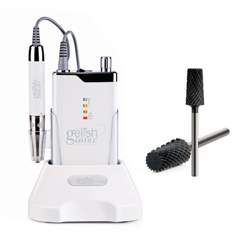 Nail Supply Inc's Gelish Go File Bundle - Professional Portable Rechargeable Hybrid Electric Nail File Machine + Included Fine 3-in-1 Safety Edge Bit