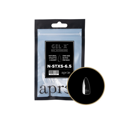 Apres Gel-X Refill Tips Natural Stiletto Extra Short - Size 6.5, 50 pcs.