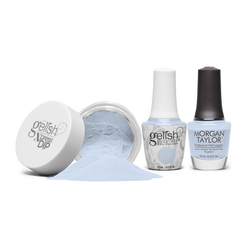 Gelish "Sweet Morning Breeze" Trio - Includes Gel Polish, Lacquer and Dip- Baby Blue Iridescent