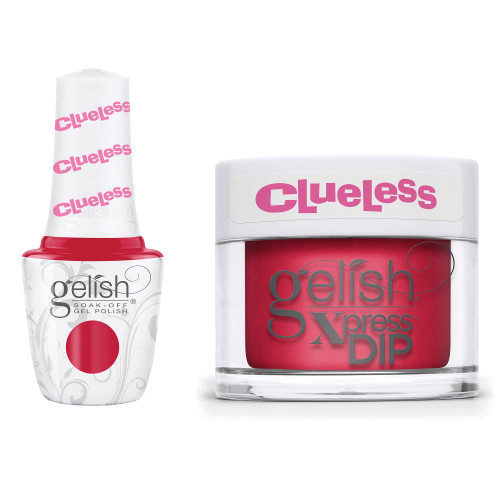 Gelish Clueless "I Totally Paused" Duo - Includes Dip Powder and Gel Polish- Red Punch Creme