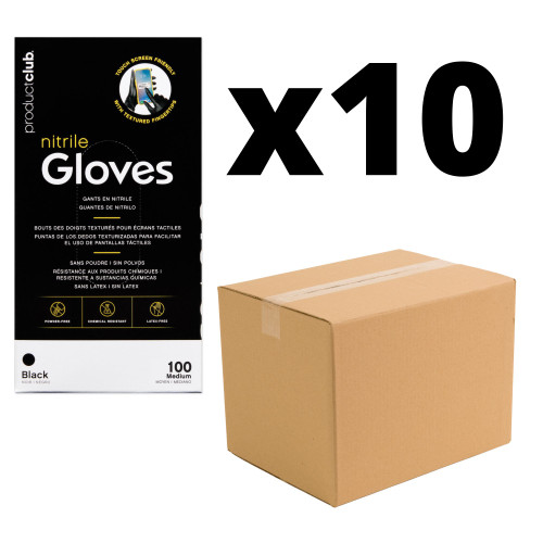Product Club Disposable Black Nitrile Gloves, Size Medium, Case Pack of 10 Boxes