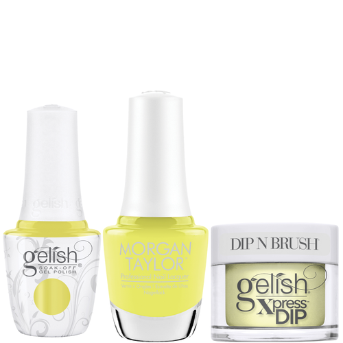 Gelish "Lemon Drop Lush" Trio- Includes Gel Polish, Lacquer and Dip- Sunny Yellow Jelly