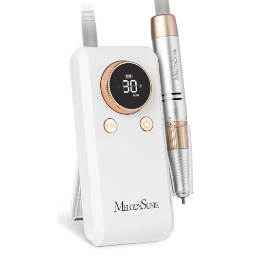 MelodySusie SC330G Clip-On Rechargeable 2-in-1 Nail Drill with Built-In Stand 30,000RPM - White Gold