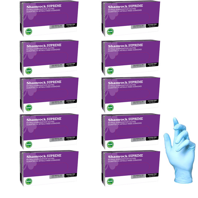 Shamrock Supreme Blue Nitrile Exam Gloves, Powder Free, Textured, Size Extra Large, Case Pack of 950 Gloves