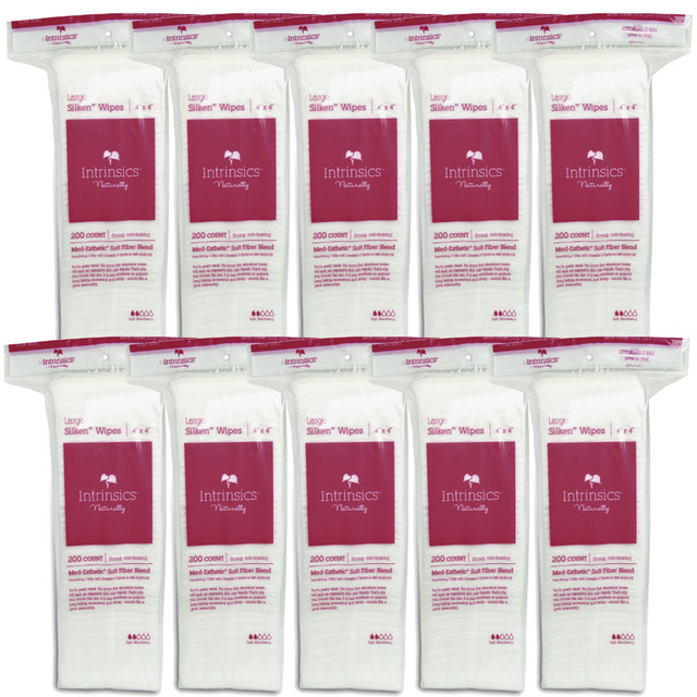 Intrinsics Large Silken™ Wipes, 4”x4”, Case Pack of 10 Bags, 200 ct. ea. 8-ply blend of soft fibers