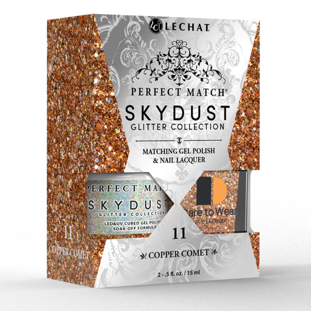 LeChat "Copper Comet" - Perfect Match Sky Dust Collection Duo Set Lacquer & Gel - SDMS11, 15 mL | .5 fl. oz
