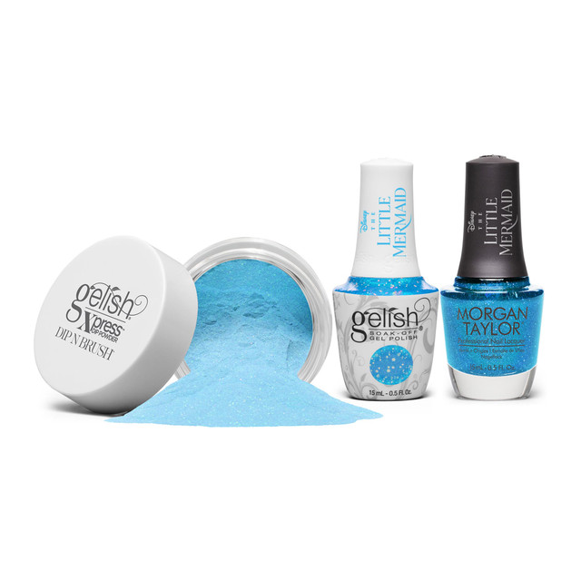 Gelish "Ride The Wave" Trio, Aqua Teal Glitter- Includes Gel Polish, Lacquer and Dip