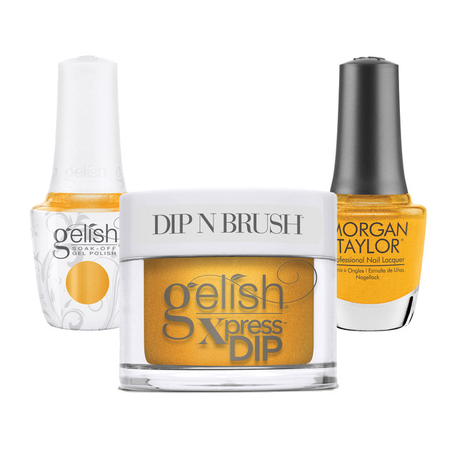 Gelish "Golden Hour Glow" Trio, Golden Yellow Pearl - Includes Gel Polish, Lacquer and Dip