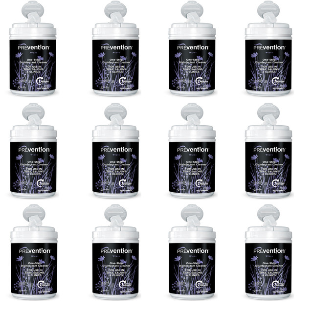 PREvention Disinfectant Cleaner Wipes 6"x7", Case of 12 Cannisters, 160 ct. ea.