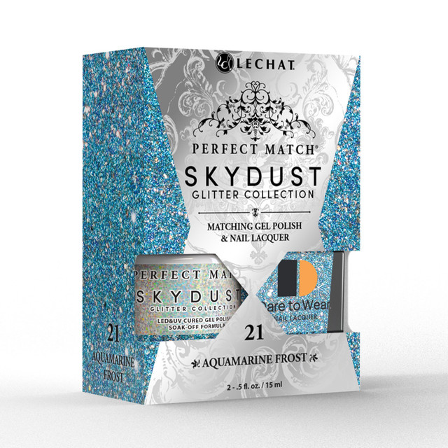 LeChat "Aquamarine Frost" - Perfect Match Sky Dust Collection Duo Set Lacquer & Gel - SDMS21, 15 mL | .5 fl. oz