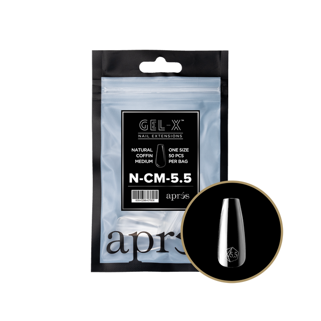 Apres Gel-X Refill Tips Natural Coffin Medium - Size 5.5, 50 pcs.