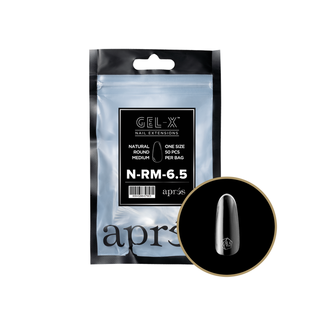 Apres Gel-X Refill Tips Natural Round Medium - Size 6.5, 50 pcs.