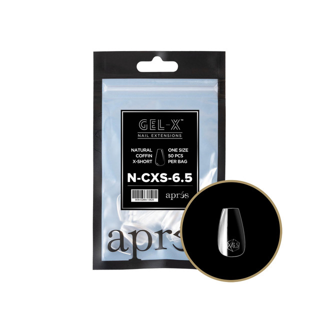 Apres Gel-X Refill Tips Natural Coffin Extra Short - Size 6.5, 50 pcs.