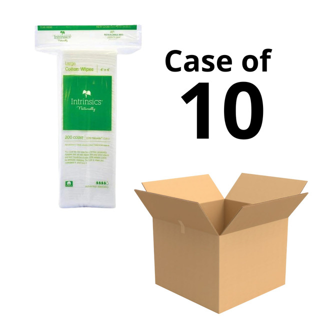 Intrinsics 401412 - Large Cotton Wipes, 4”x4”, 200 ct. 8-ply 100% Naturelle™ cotton, Case Pack of 10